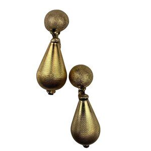 Vintage Monet Womens Gold Tone Textured Metal Teardrop Dangle Clip-On Earrings